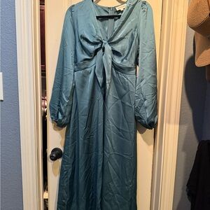 Vanilla Bay Teal Knot Front Long Sleeve maternity Dress